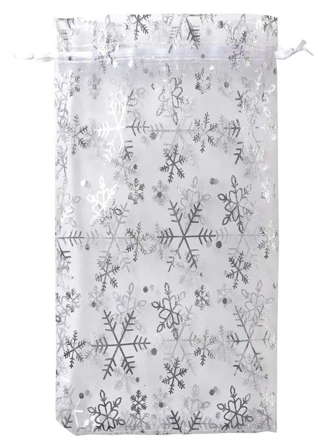 SUNGULF 50Pcs 8x12 Inches Sheer Organza Drawstring Pouches Christmas Jewelry Candy Wedding Favor Party Gift Bags (White Snowflake) - Image 3